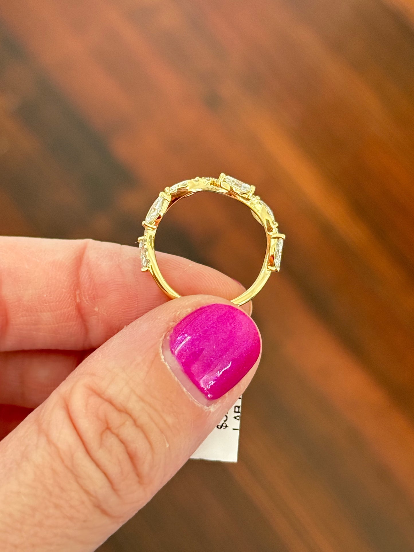 Yellow gold marquise and round lab diamond band
