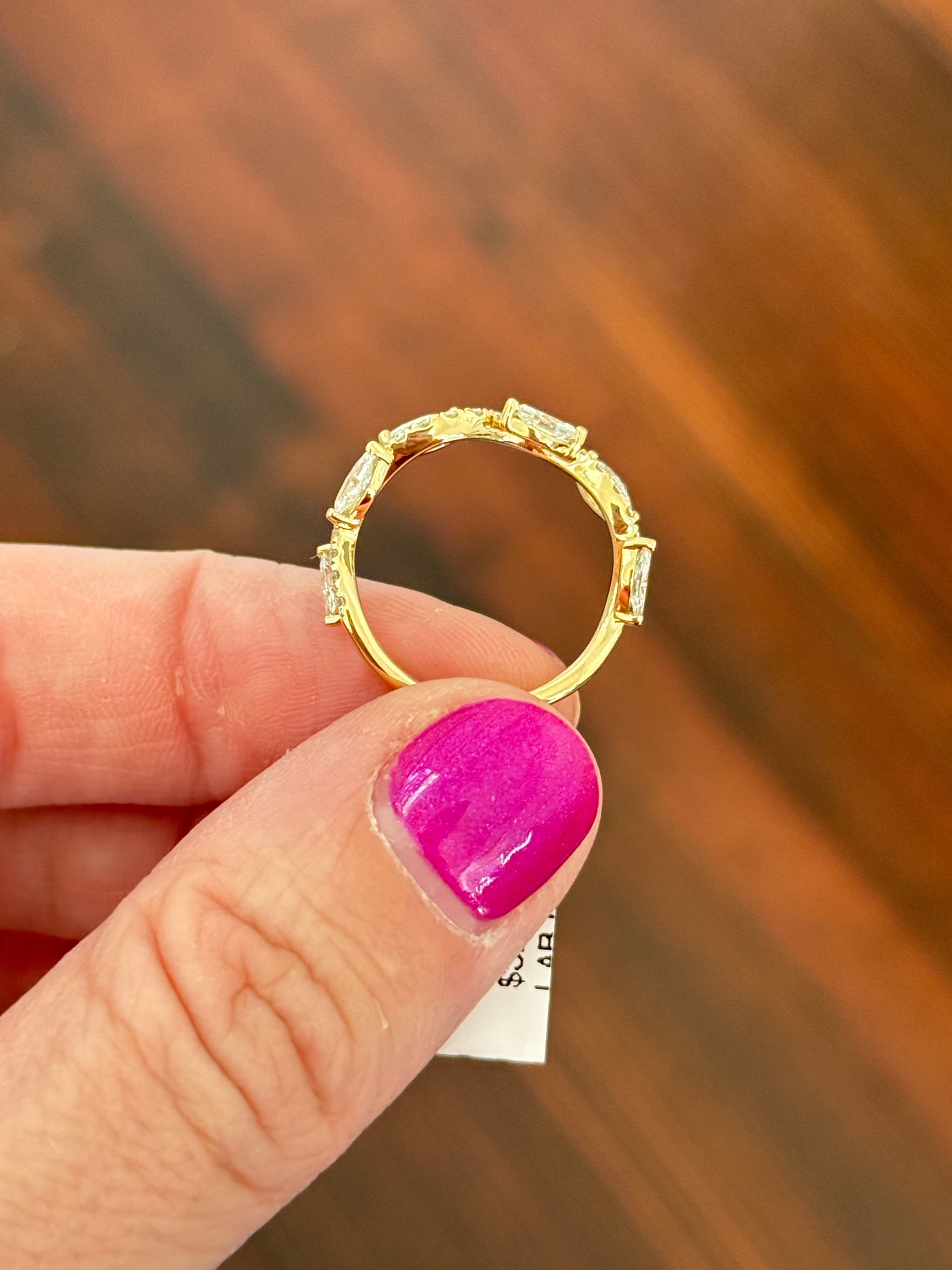 Yellow gold marquise and round lab diamond band