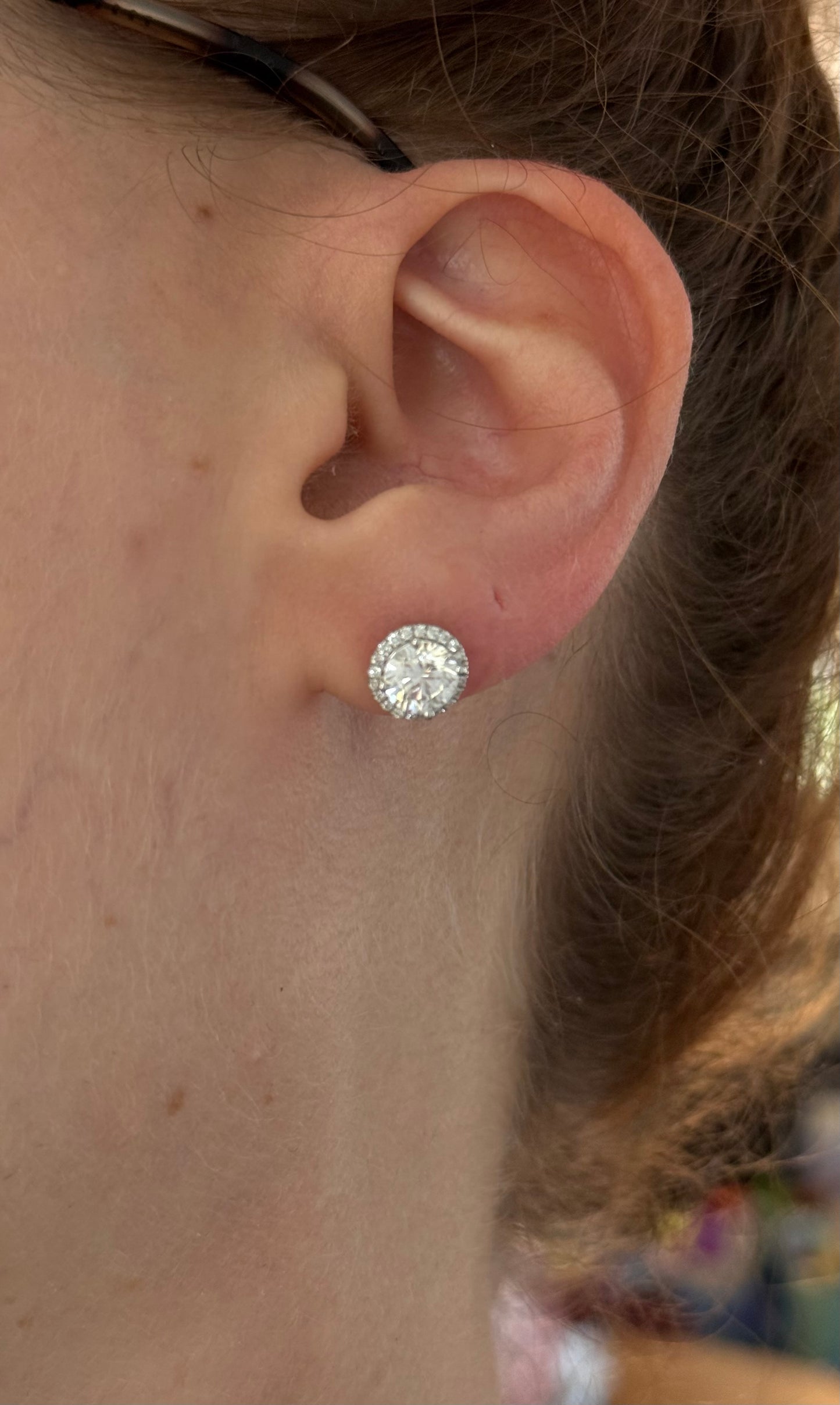 White gold 2.28ct lab diamond stud earrings with a screw back