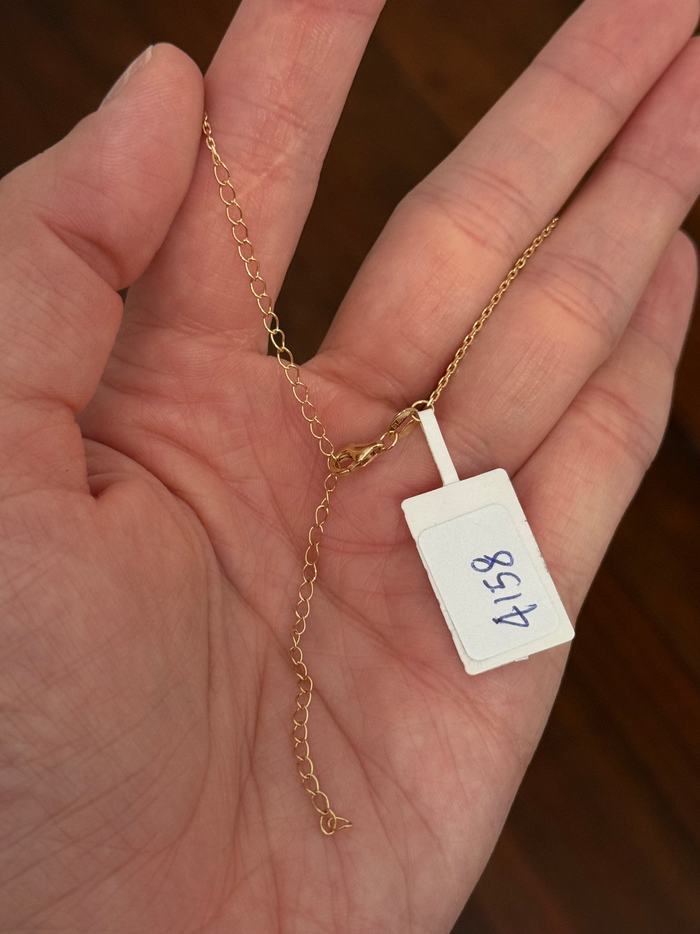 Yellow gold pear shaped lab diamond necklace. Center stone is 1.05cts and measures 8.6x5.4mm. Chain is 16” with an adjustment of 4” to make as long as 20”.
