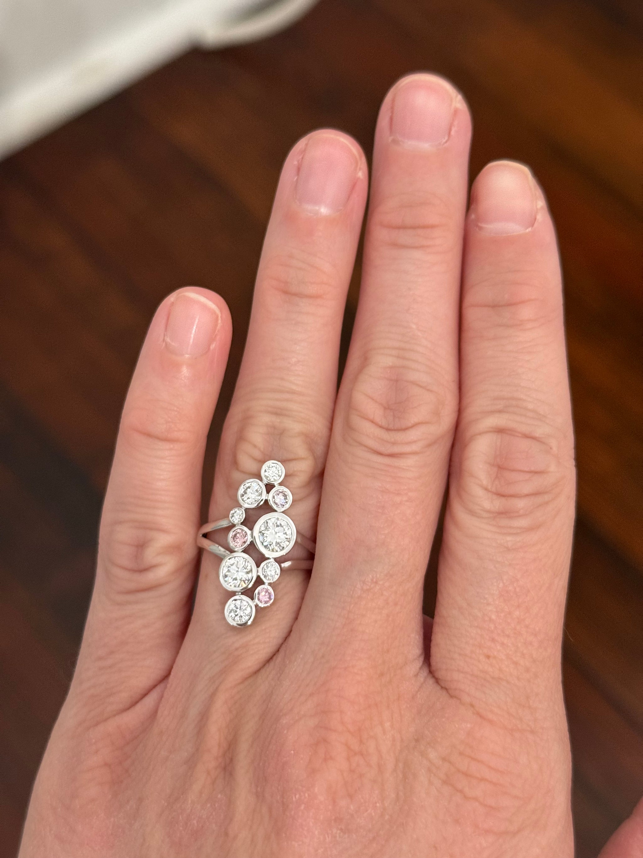 White gold pink and white lab diamond ring