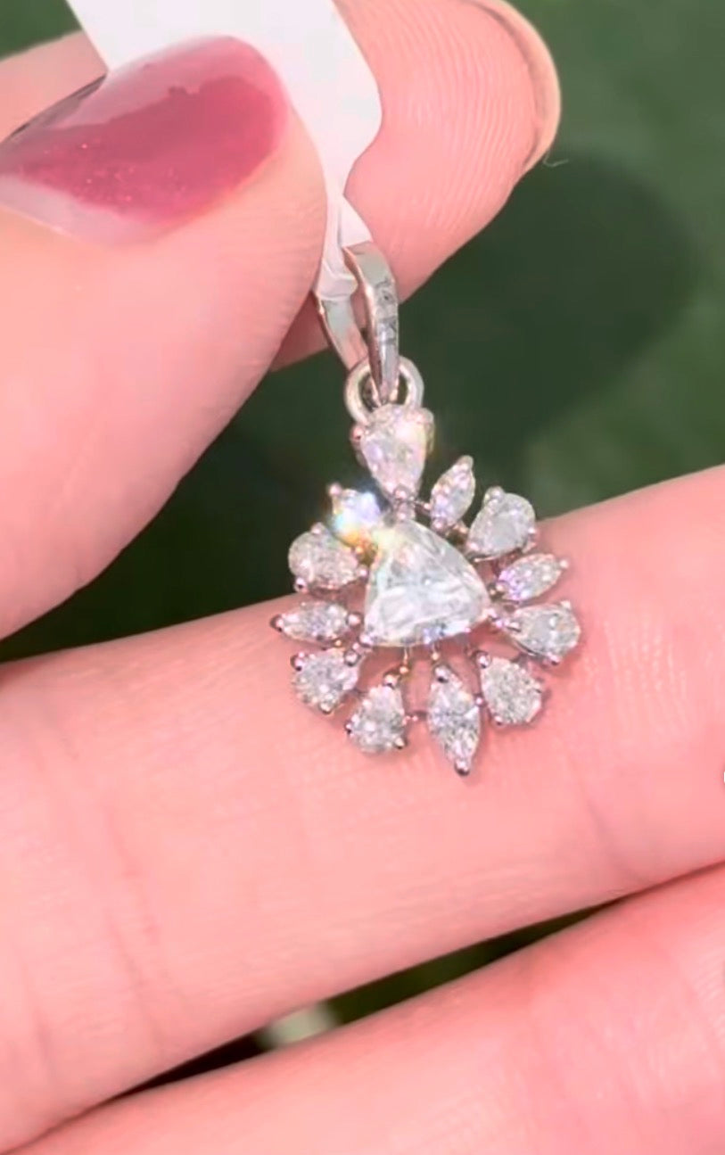 White gold trillion, pear shape and marquise lab diamond pendant