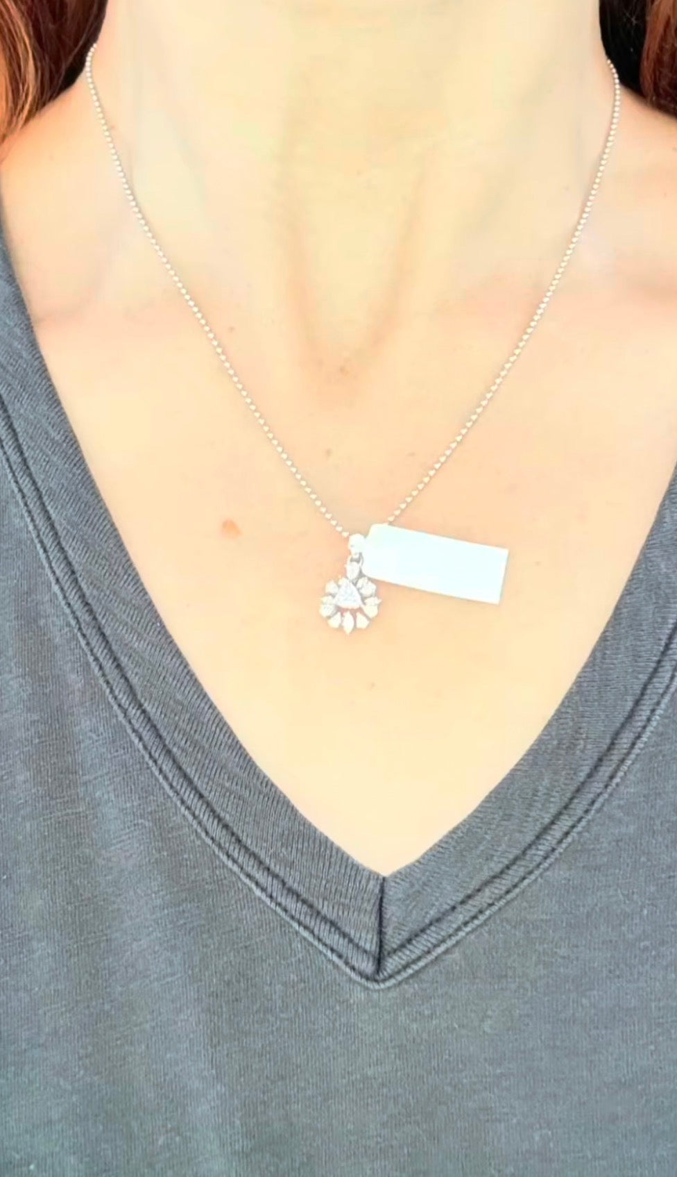 White gold trillion, pear shape and marquise lab diamond pendant