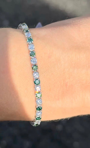 6.77 ct green and white lab diamond tennis bracelet