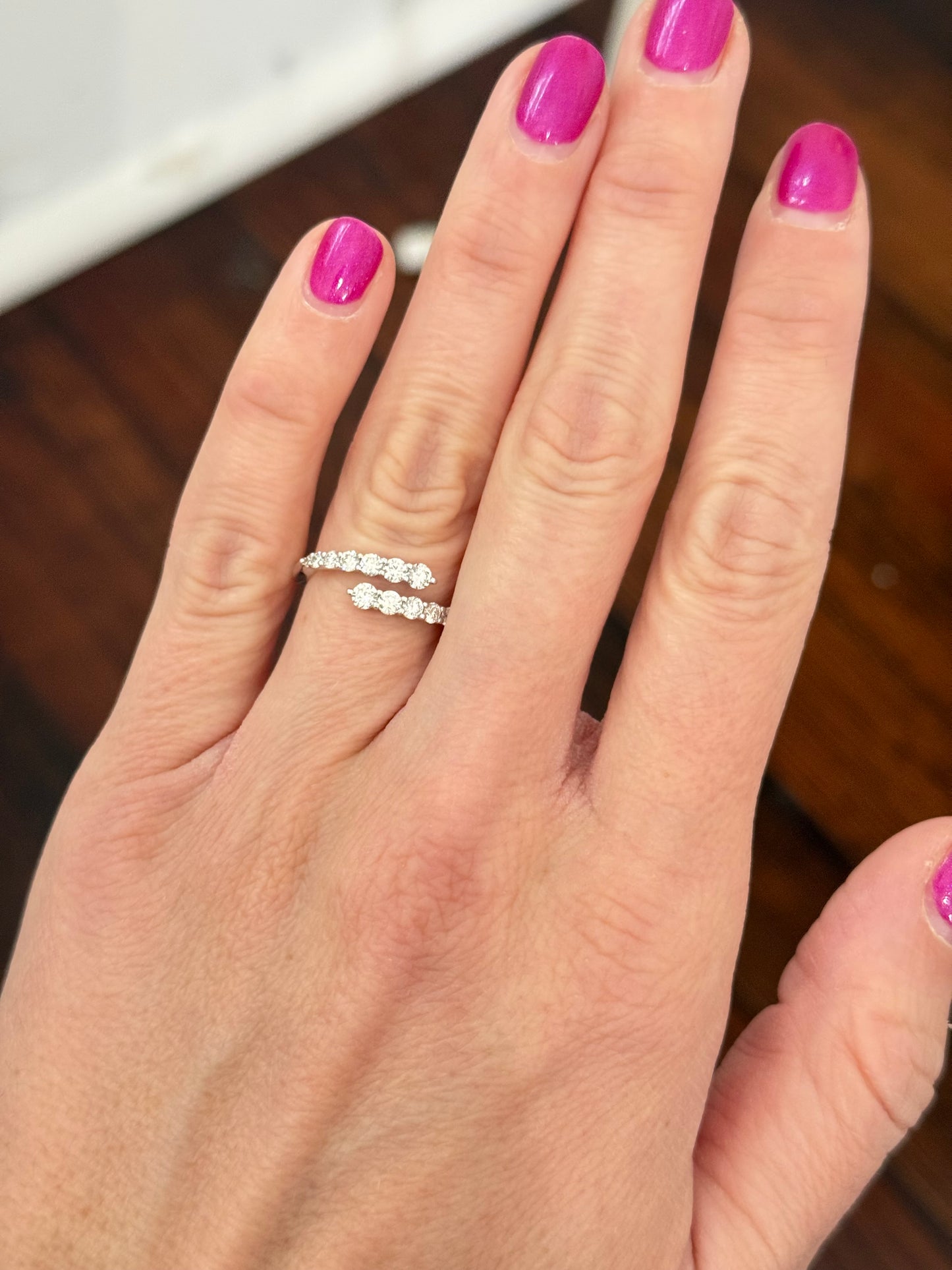 Lab diamond bypass rings available in white and yellow gold