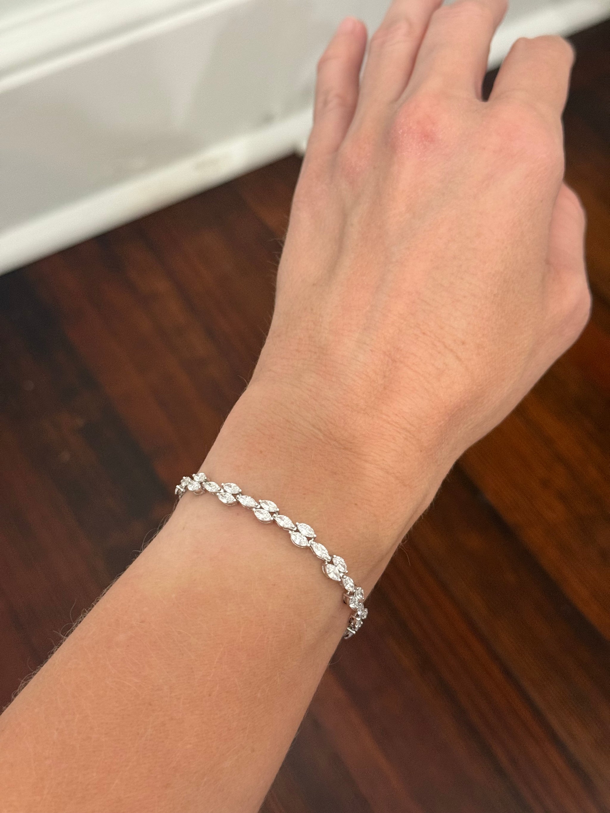 White gold 6.06ct marquise lab diamond bracelet