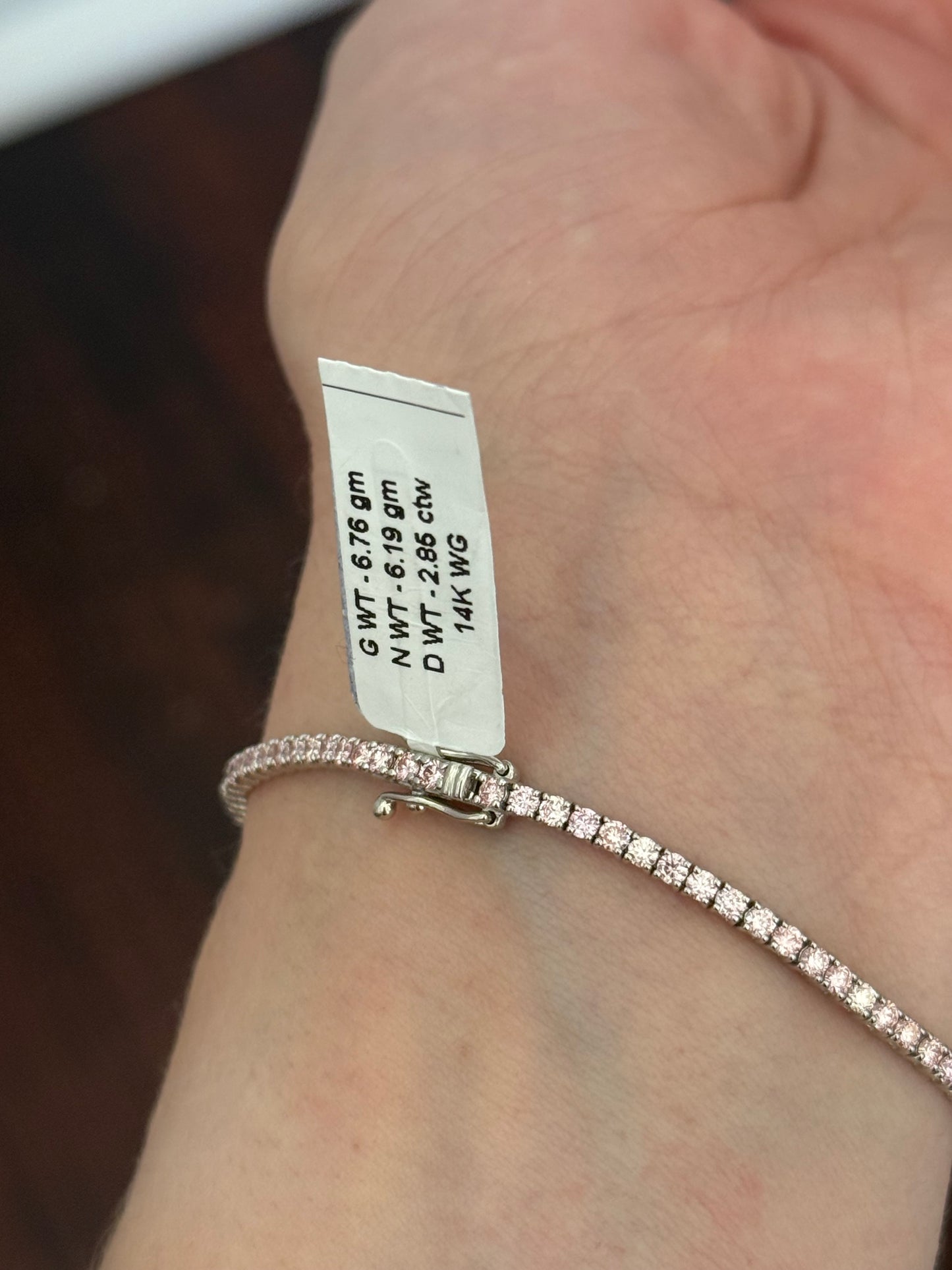 4 prong white gold 2.85ct pink lab diamond tennis bracelet