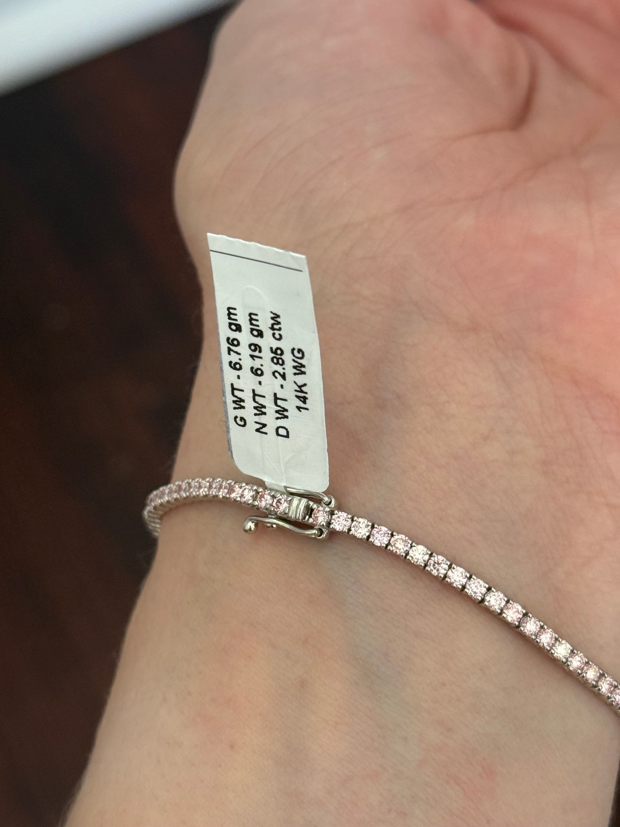 4 prong white gold 2.85ct pink lab diamond tennis bracelet