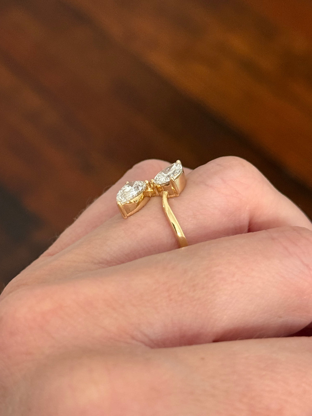 Yellow gold 2.16ct pear shaped lab diamond ring