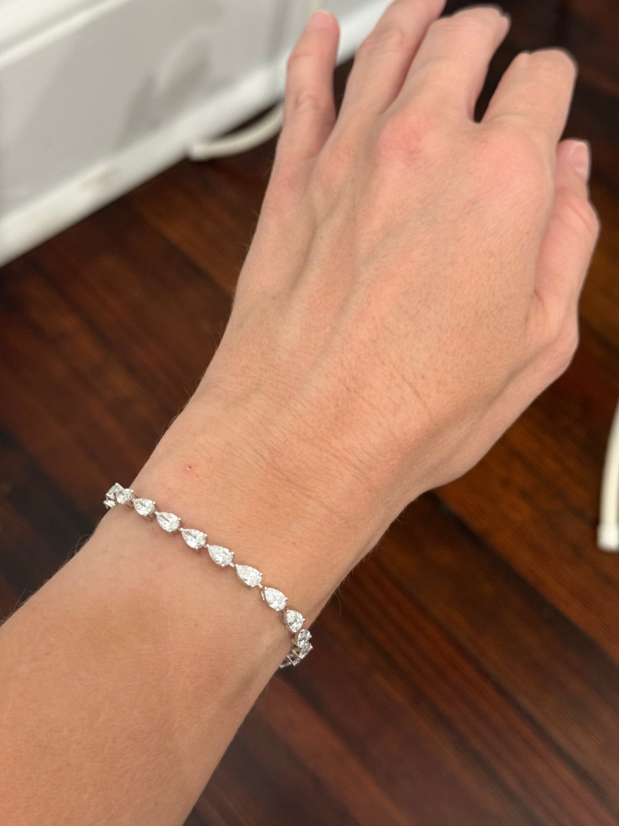 White gold 8.03ct pear shaped lab diamond bracelet