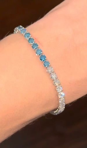 8.45 ct Blue and white Lab Diamond Tennis Bracelet