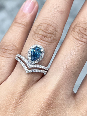*Premade* 1.75 cttw Pear Fancy Blue Lab Grown Diamond Halo Engagement Ring