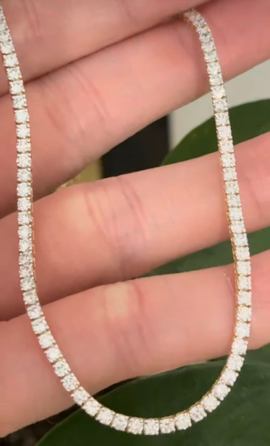 16.9” 4 prong yellow gold with white gold prongs 7.4ct lab diamond tennis necklace