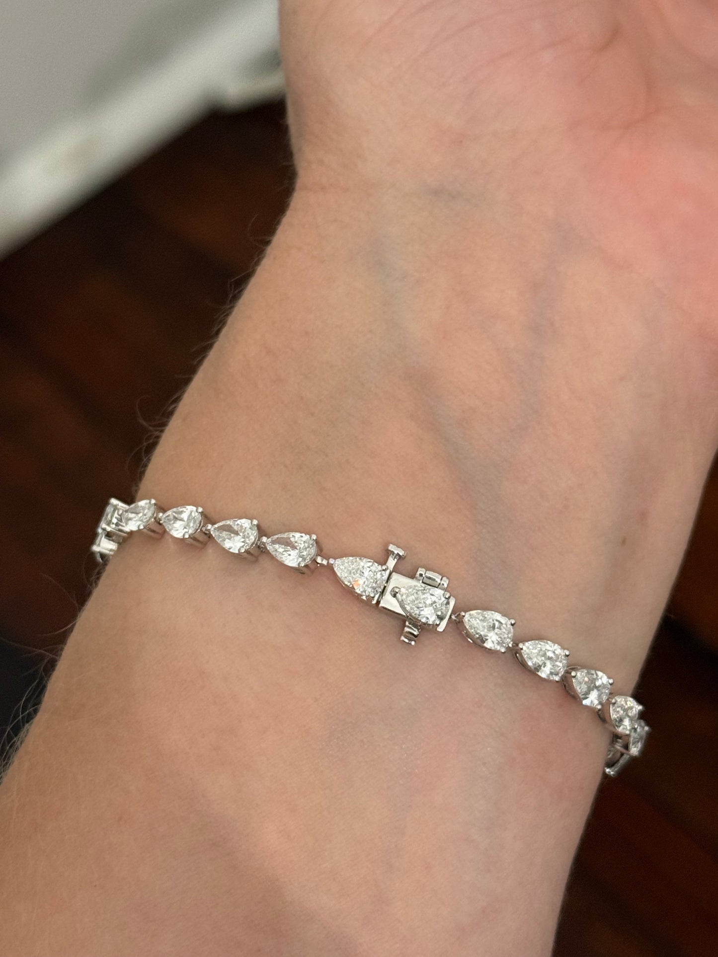 White gold 8.03ct pear shaped lab diamond bracelet