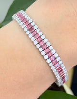 White gold 17.19ct radiant pink lab diamond and white round lab diamond bracelet