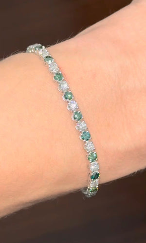 6.77 ct green and white lab diamond tennis bracelet