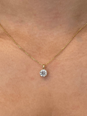 Lab .90ct 18K Yellow Gold Solitaire Diamond Necklace