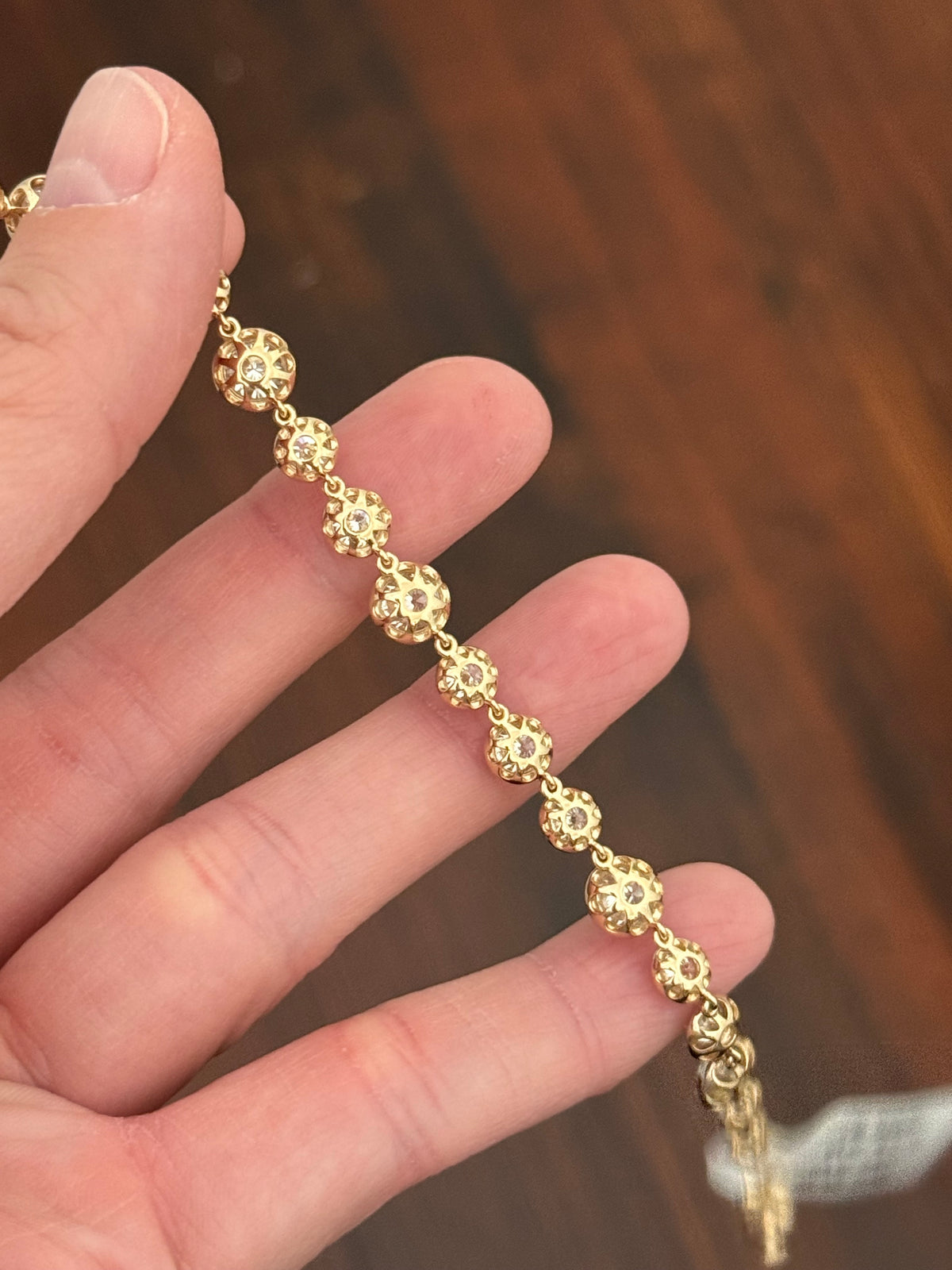 Yellow and white gold Georgian set 9.66ct lab diamond bracelet
