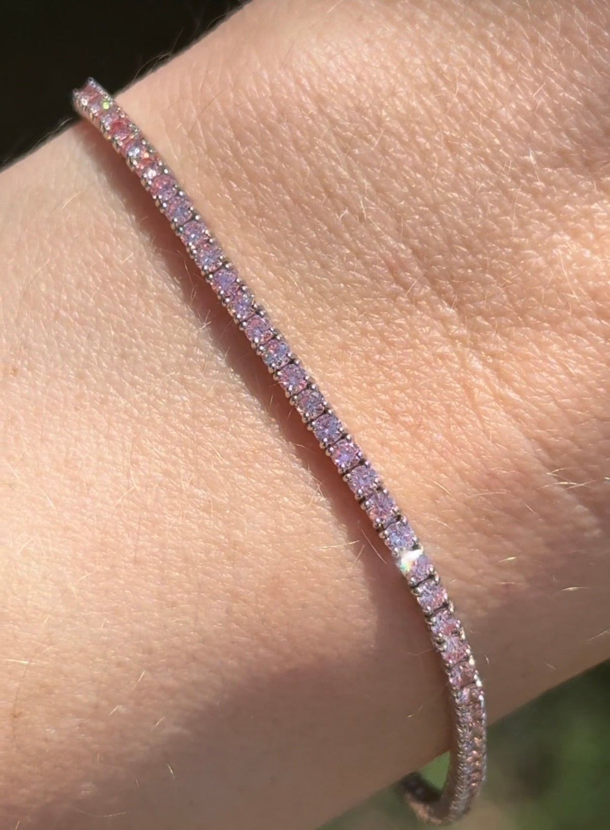 4 prong white gold 2.85ct pink lab diamond tennis bracelet
