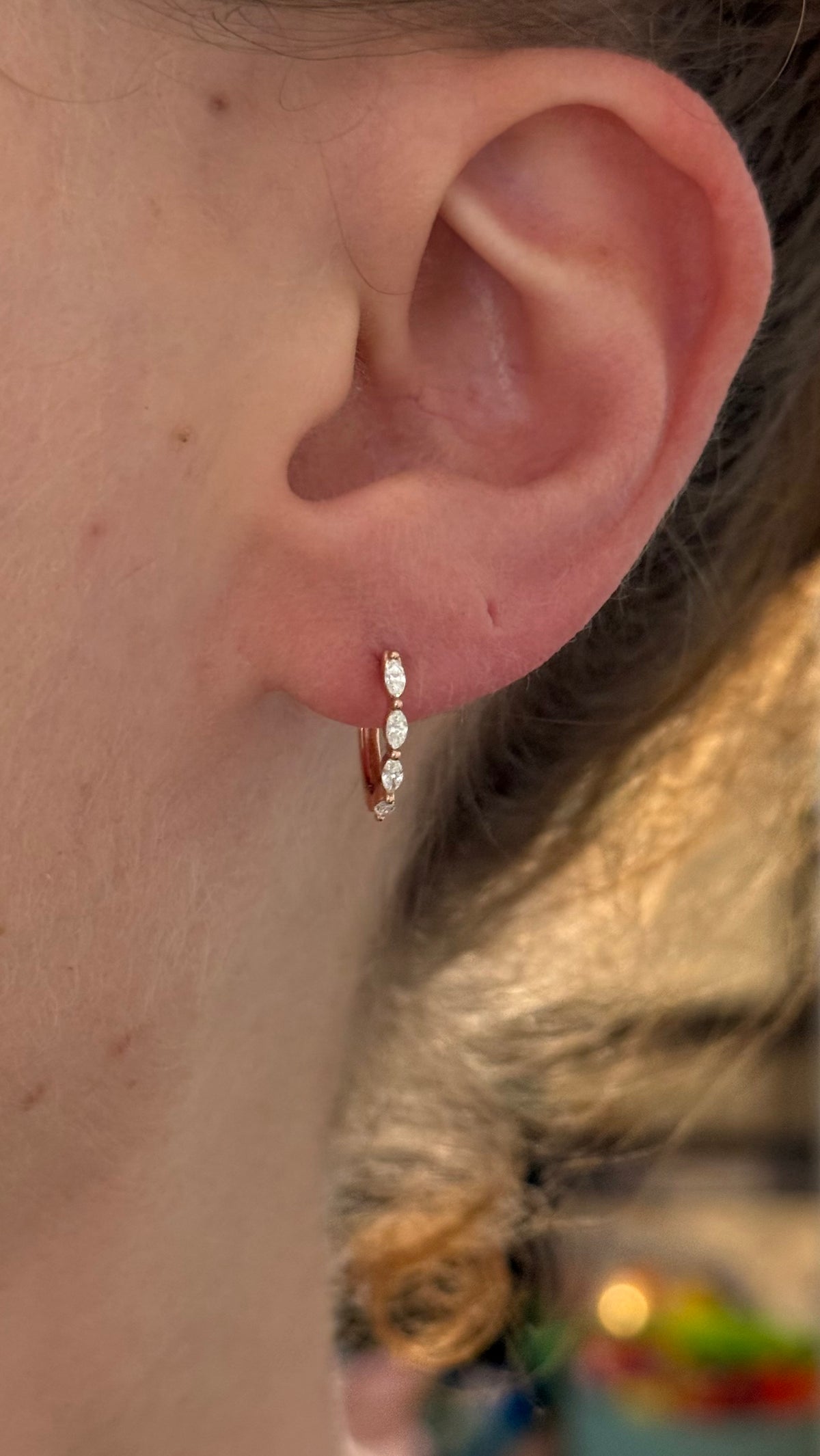 Rose gold 0.25ct marquise lab diamond oval hoop earrings