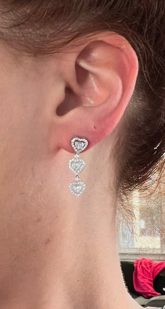 White gold diamond heart shaped dangling earrings natural