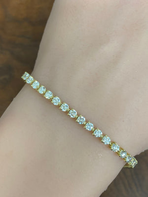 18k 4.28 CT Lab 6.5 inches Yellow   3 Prongs  Tennis Bracelet