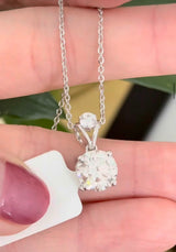 White gold round lab diamond necklace