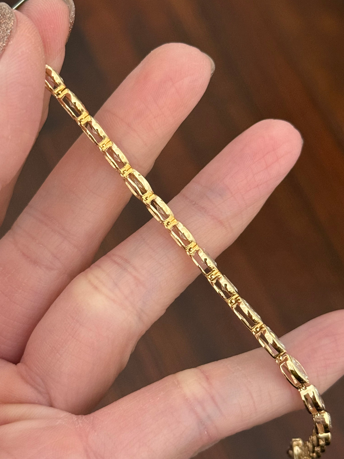 Yellow gold bezel set 5.21ct marquise natural diamond bracelet