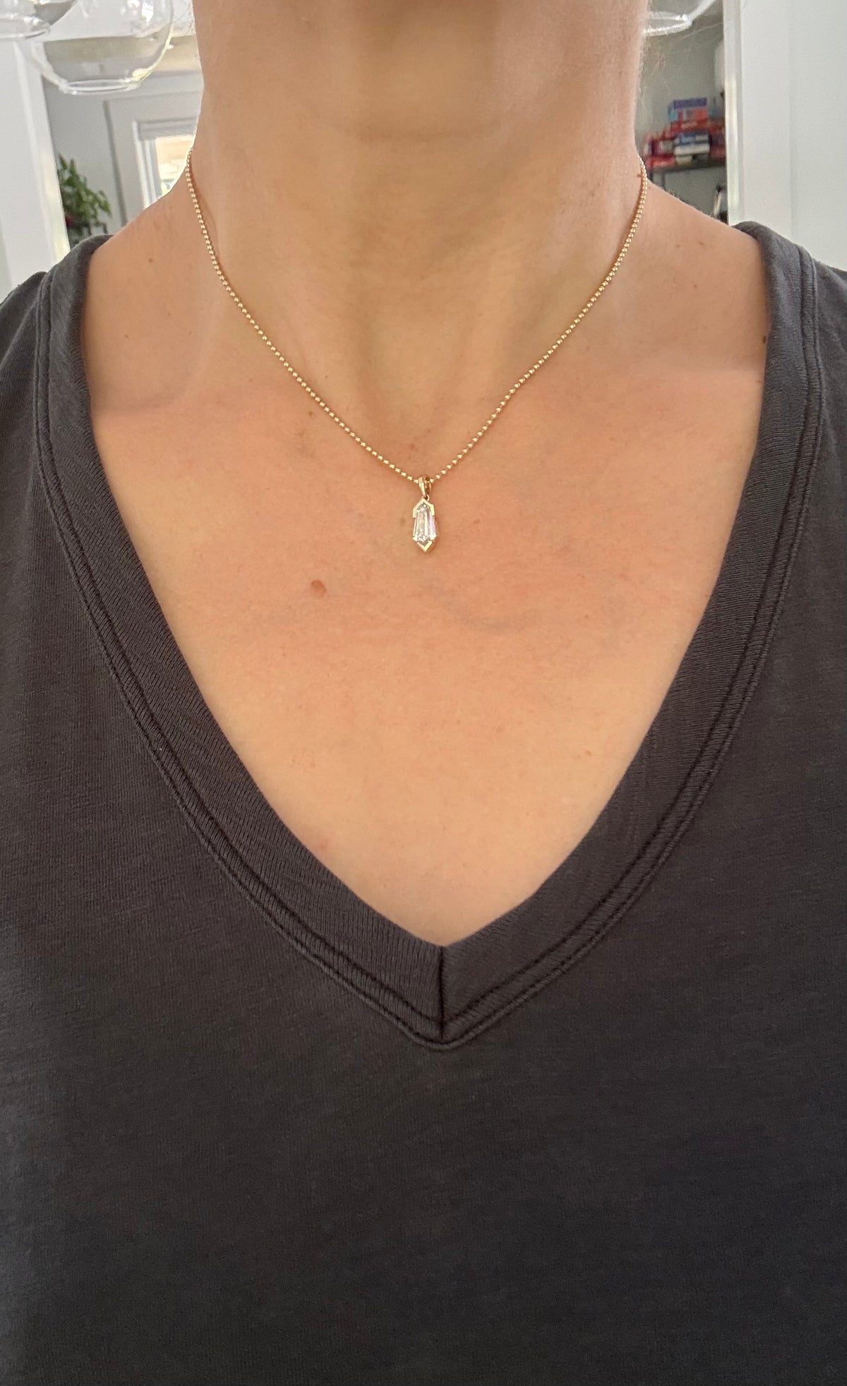 Yellow gold 1.5ct kite shape lab diamond pendant