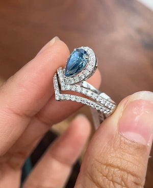 *Premade* 1.75 cttw Pear Fancy Blue Lab Grown Diamond Halo Engagement Ring