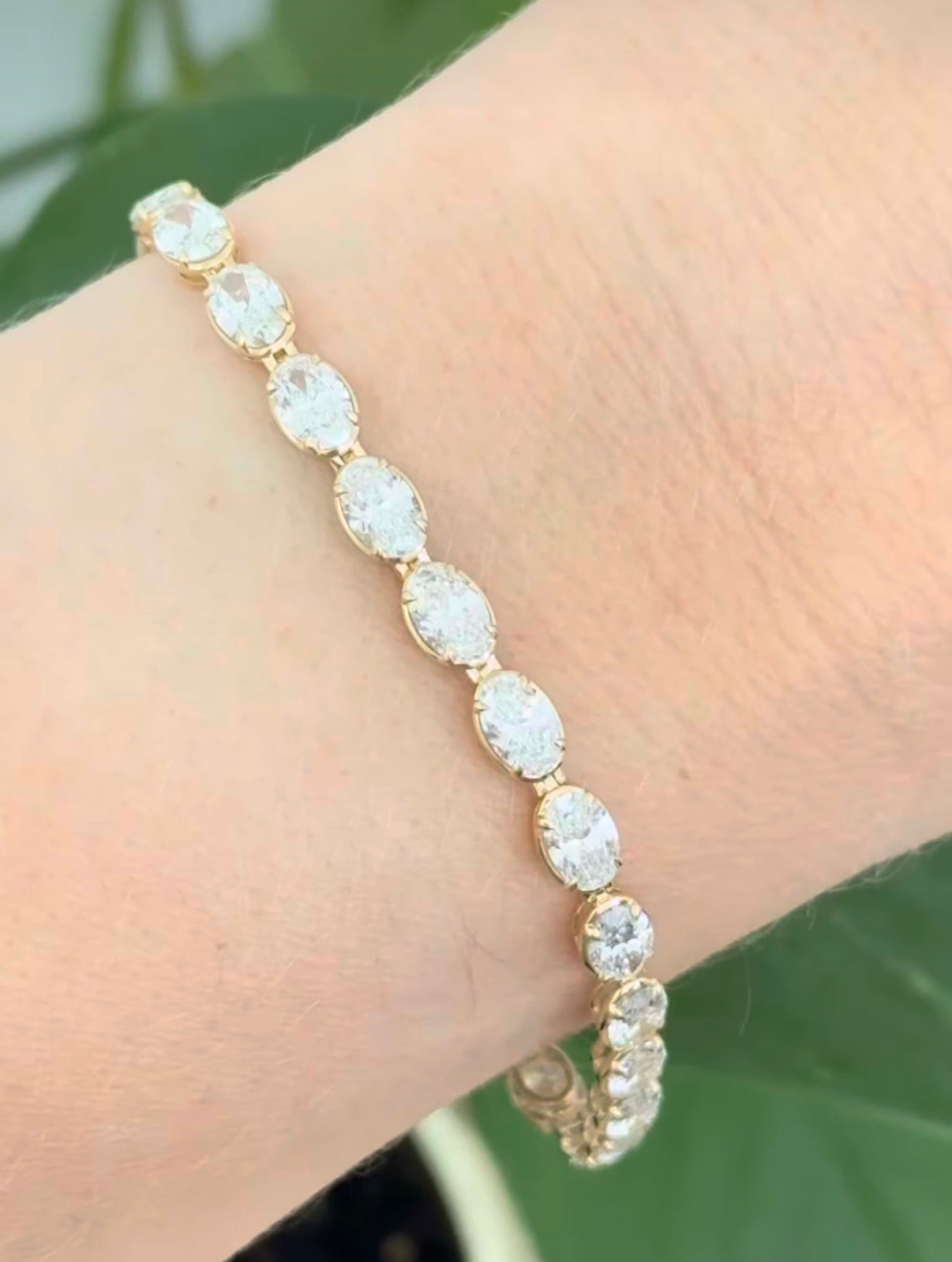 Yellow gold east west set 10.03ct oval lab diamond bracelet