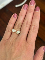 Yellow gold emerald cut and oval lab diamond toi et moi ring