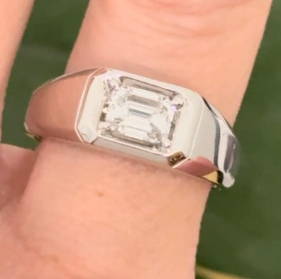 Men’s white gold 1ct emerald cut lab diamond ring