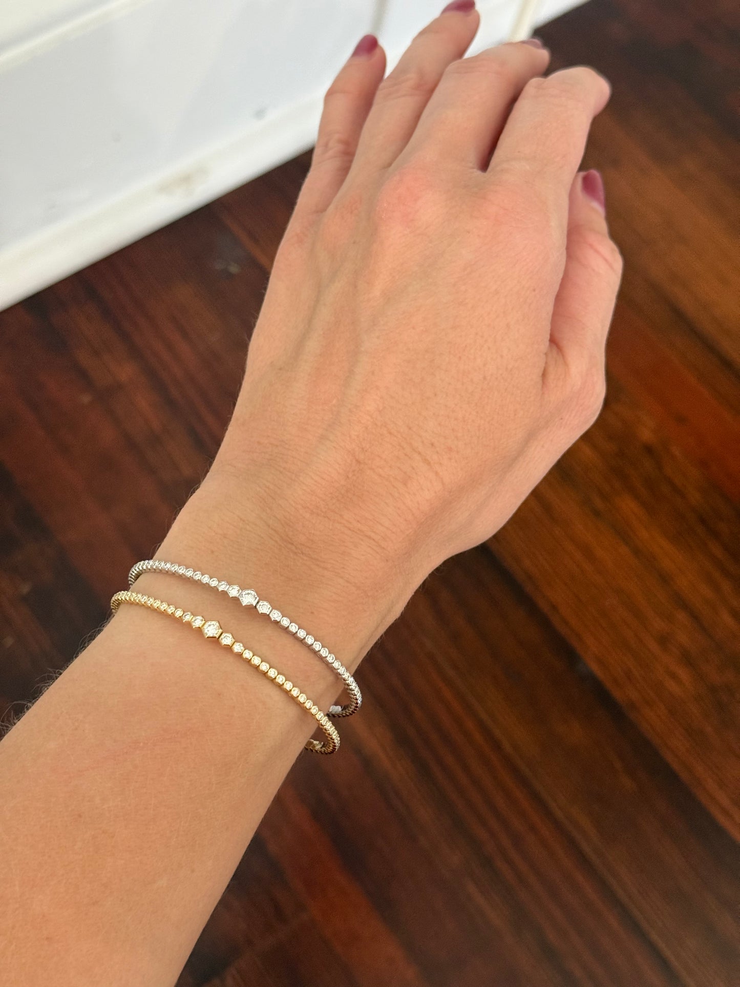 Hexagon flex bracelets with round lab diamonds available