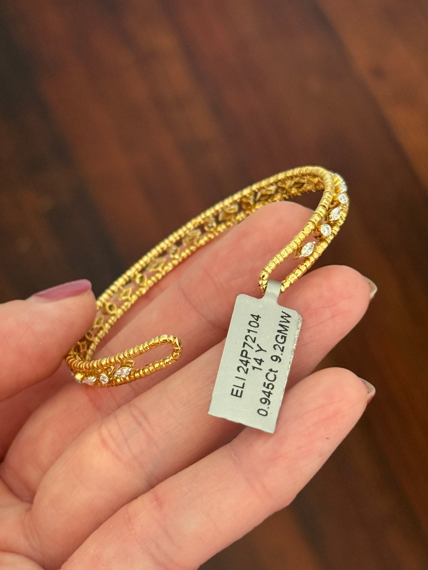 Yellow gold marquise and round lab diamond flex cuff