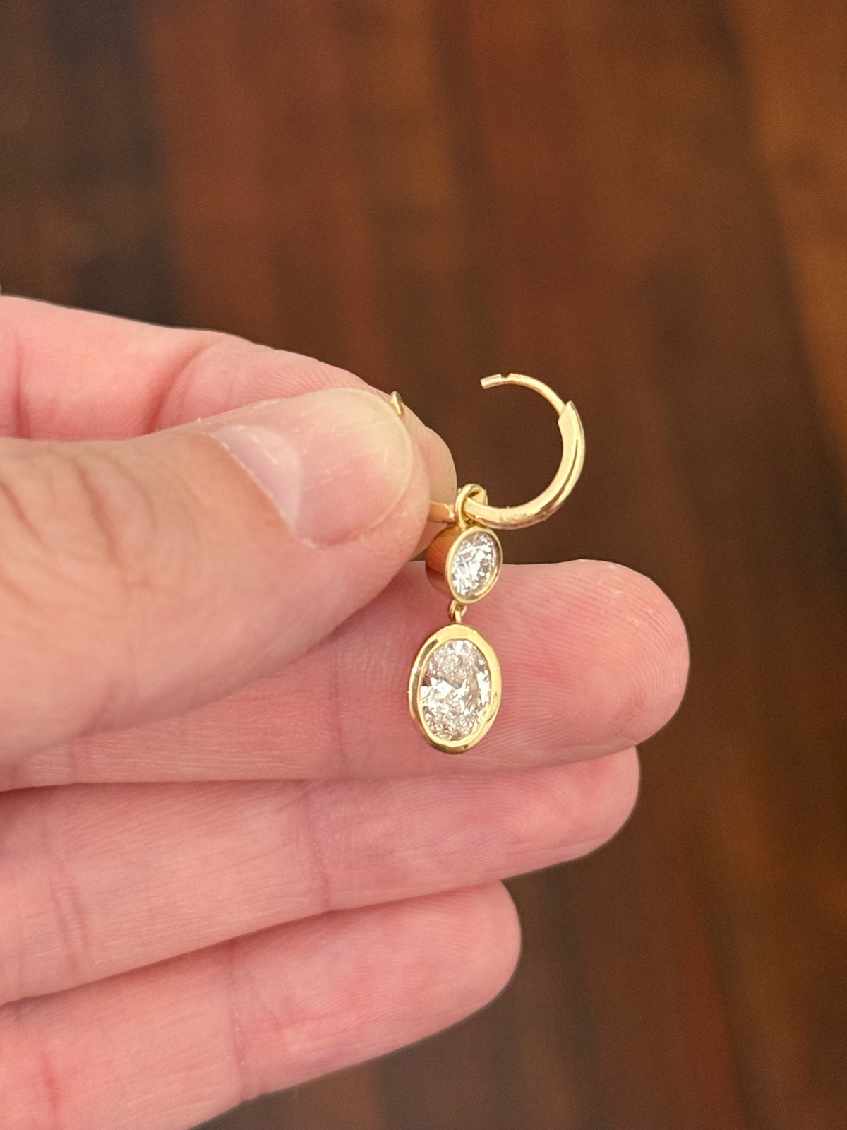 IGI certified dangling bezel set 2.68ct oval and round lab diamond and 10.2mm hoop earrings