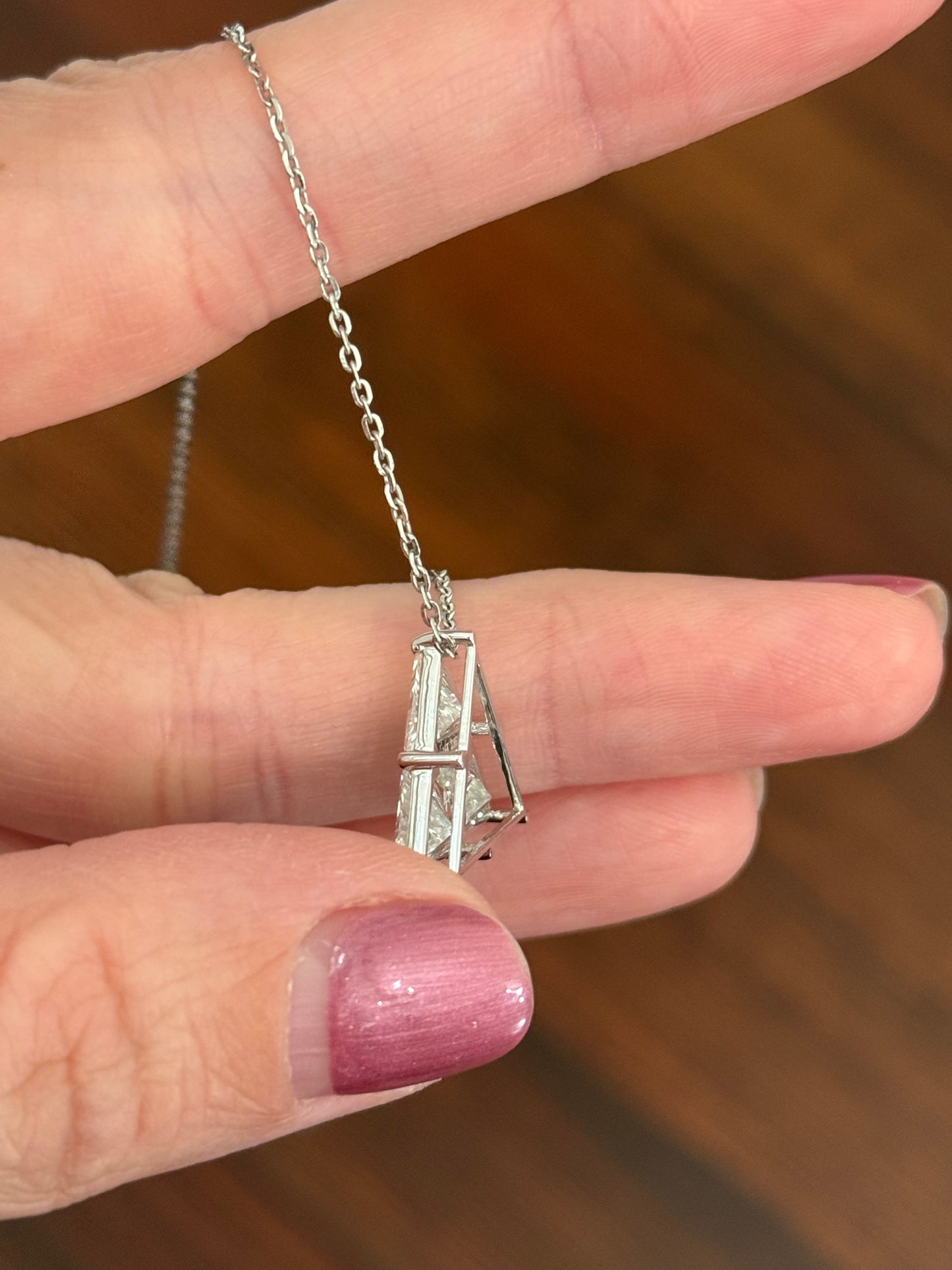 White gold trillion lab diamond necklace