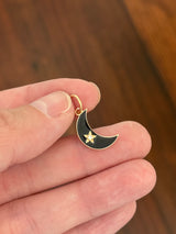 Yellow gold natural diamond and black enamel crescent pendant
