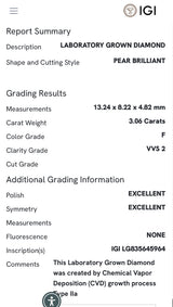 Yellow gold paperclip IGI certified 3.06ct pear shape lab diamond bracelet. Pear measures 13.24x8.22x4.82mm