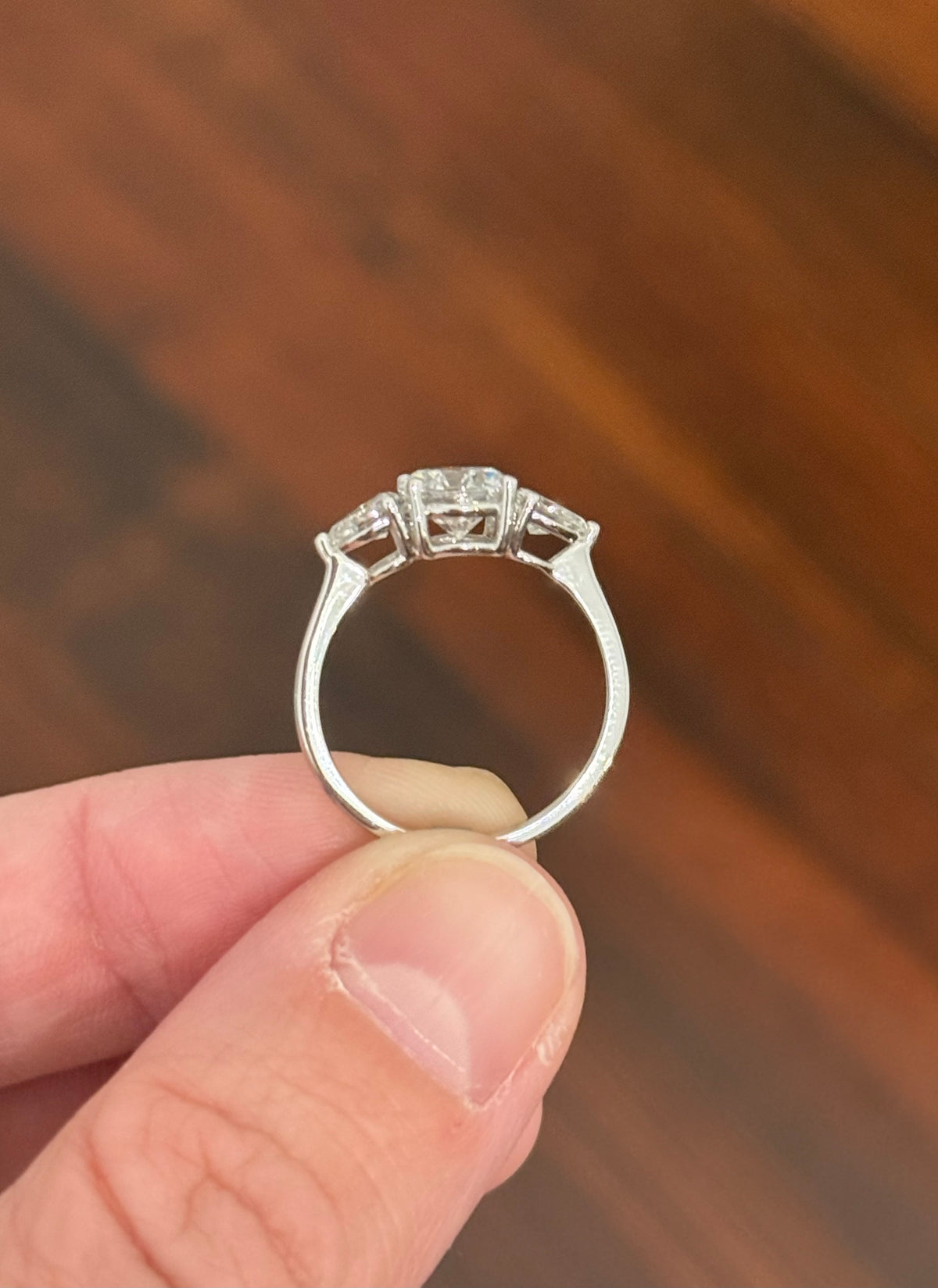 White gold round and pear shape lab diamond ring