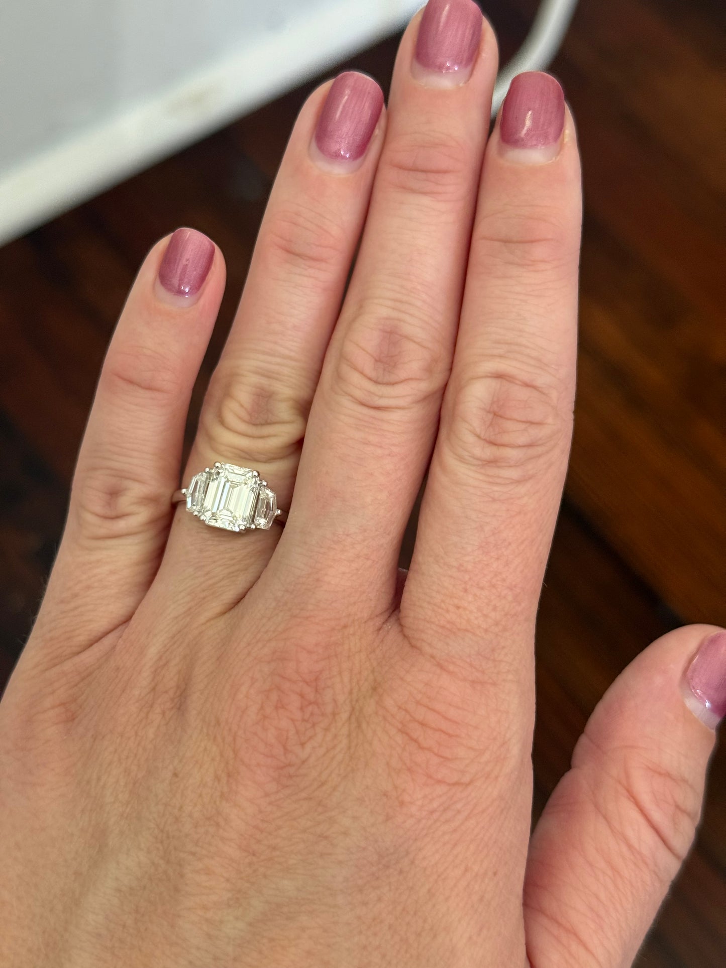 White gold emerald cut and Cadillac cut lab diamond ring