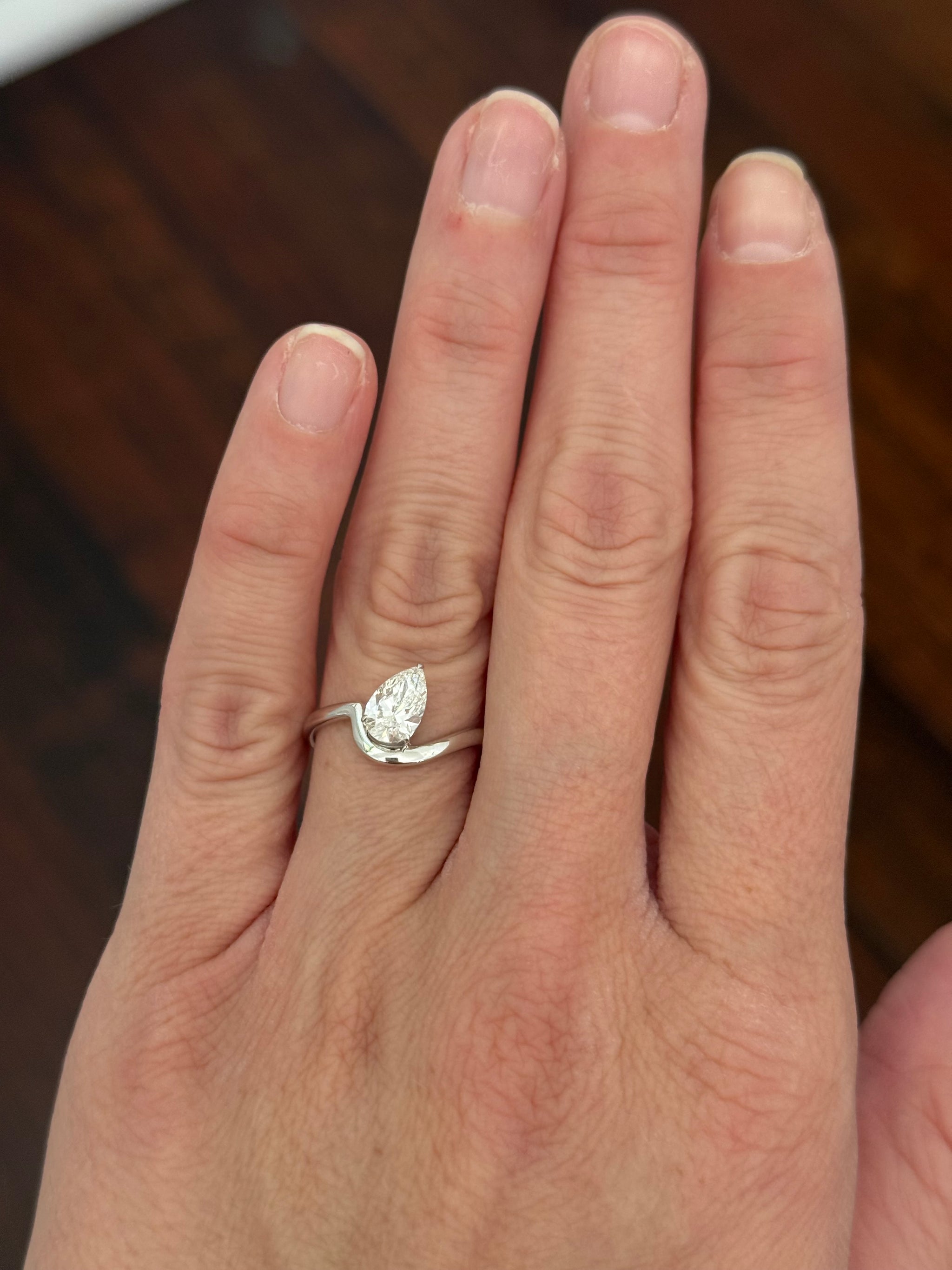 White gold 1.01ct pear shape lab diamond ring