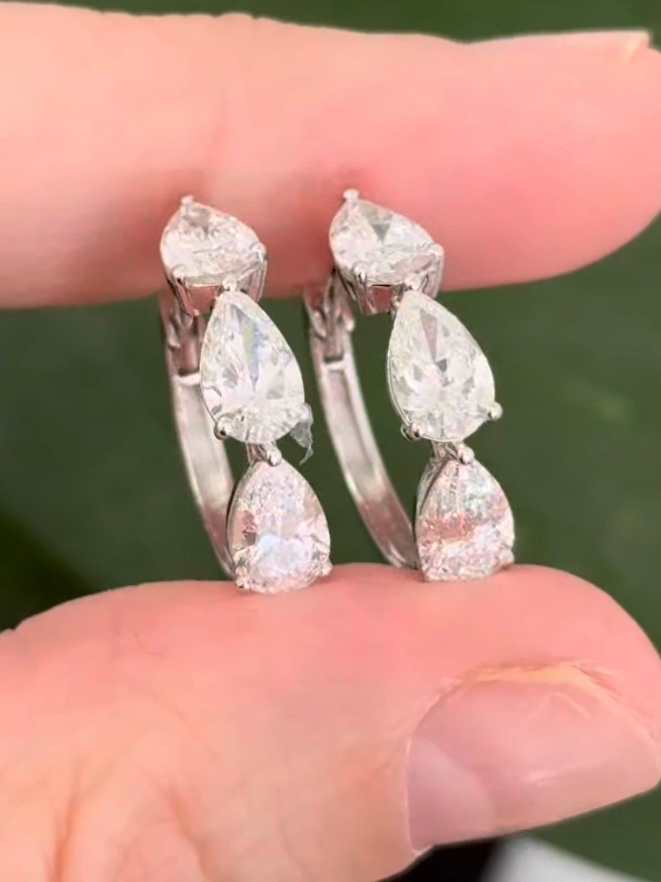White gold 3.98ct pear shaped lab diamond hoops