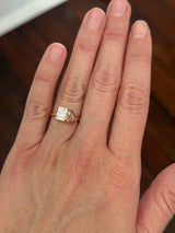 Yellow gold pear shape pink lab diamond and radiant white lab diamond ring