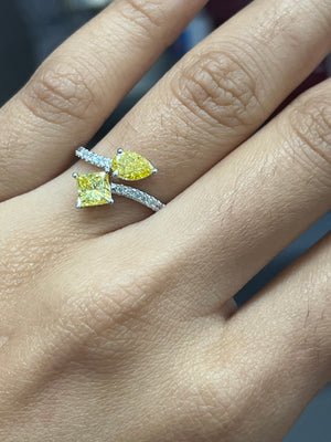 *Premade* 1.67 cttw Fancy Yellow Pear and Princess with lab diamonds Ring