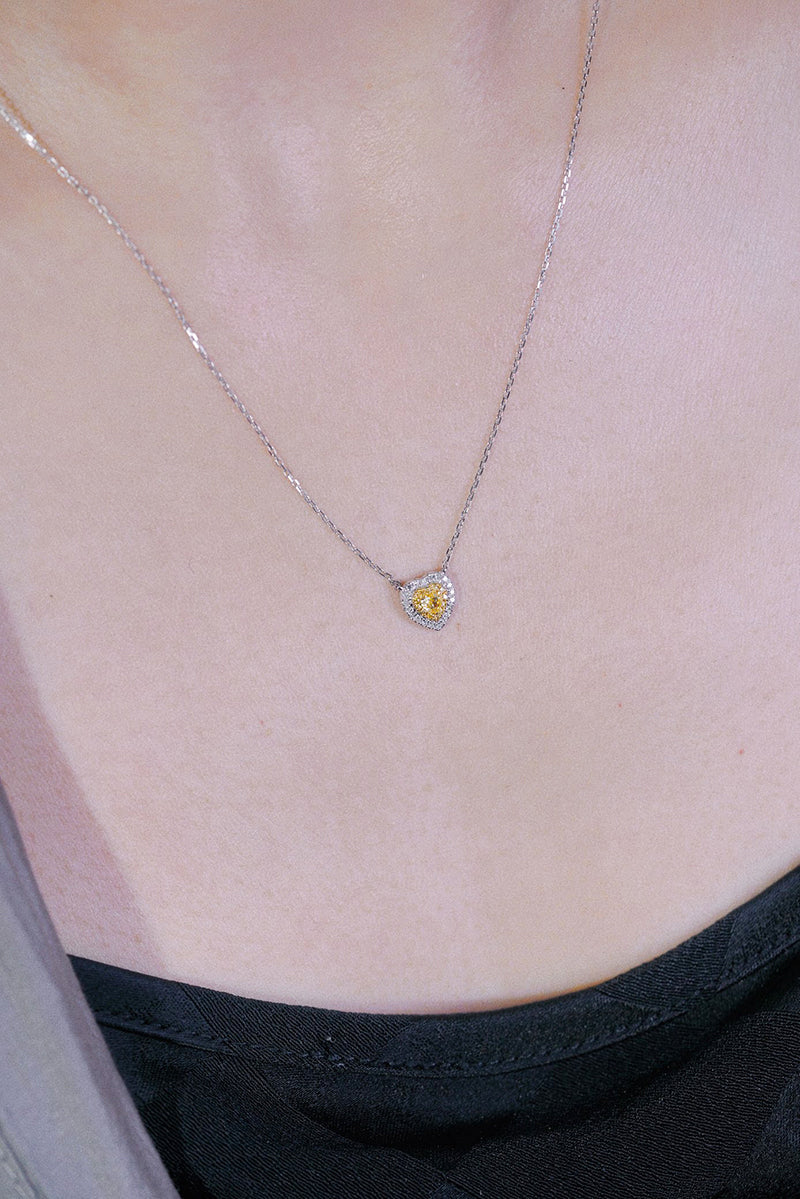 18K White Gold Real Natural Yellow Diamond Pendant Necklace for Women