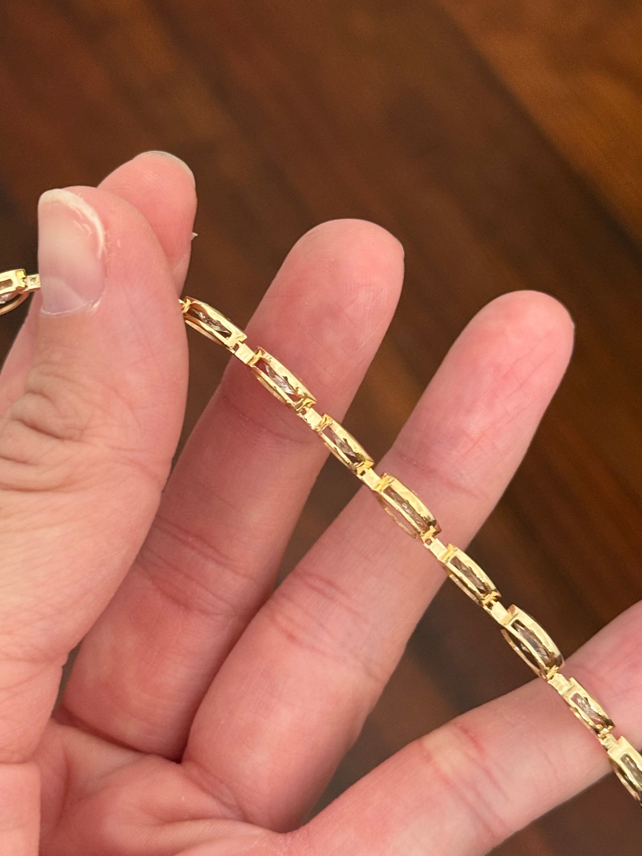 Yellow gold bezel set 7.2ct marquise natural diamond bracelet