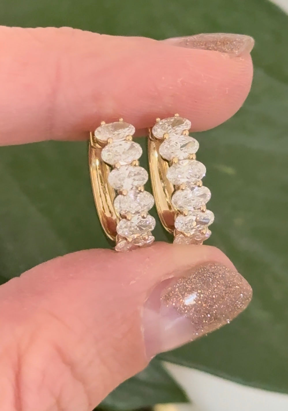 Yellow gold 2.24ct oval lab diamond oval hoops