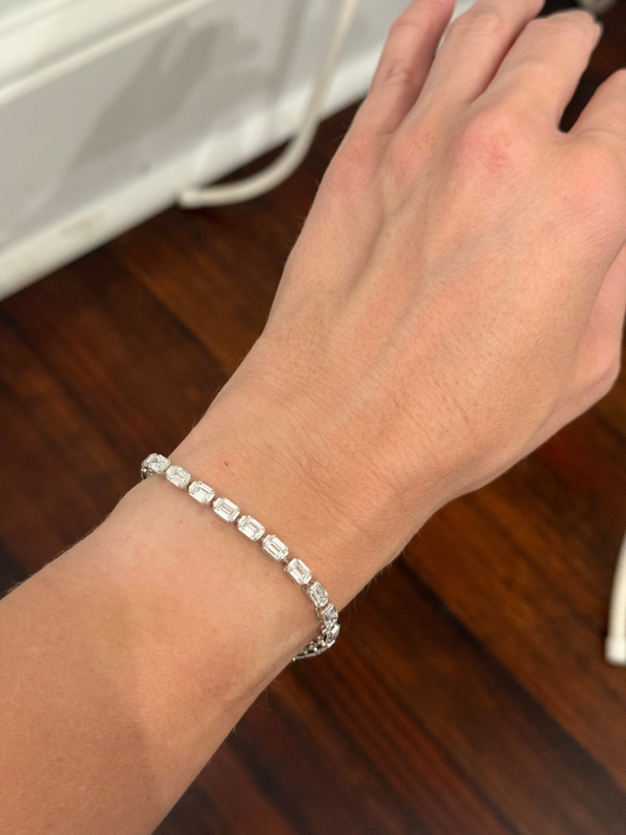 White gold east west set 14.02ct emerald cut lab diamond bracelet