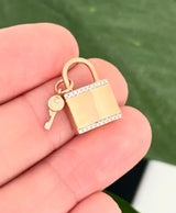 Rose gold natural diamond lock and key pendant